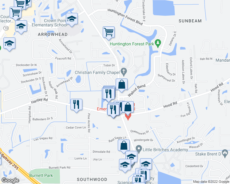 map of restaurants, bars, coffee shops, grocery stores, and more near 4175 Empower Court in Jacksonville