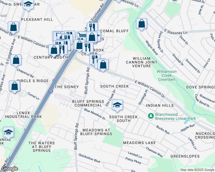 map of restaurants, bars, coffee shops, grocery stores, and more near 34 Westwood Circle in Austin