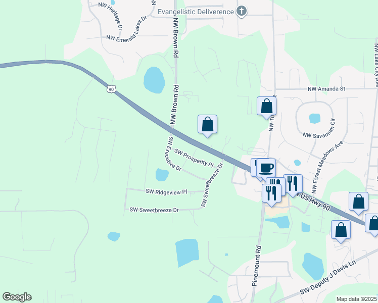 map of restaurants, bars, coffee shops, grocery stores, and more near 146 Southwest Prosperity Place in Lake City