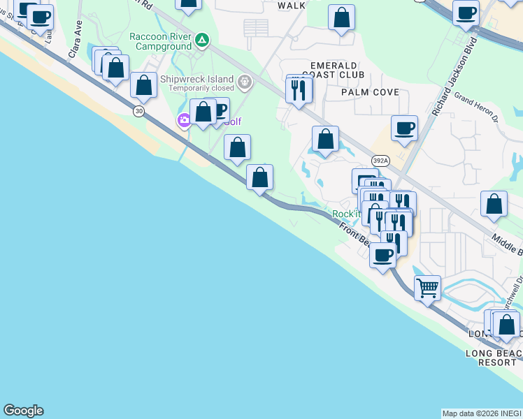 map of restaurants, bars, coffee shops, grocery stores, and more near 11771 Florida 30 in Panama City Beach