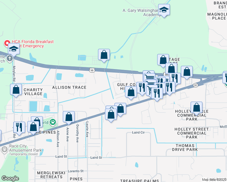 map of restaurants, bars, coffee shops, grocery stores, and more near 1758 Annabellas Drive in Panama City Beach