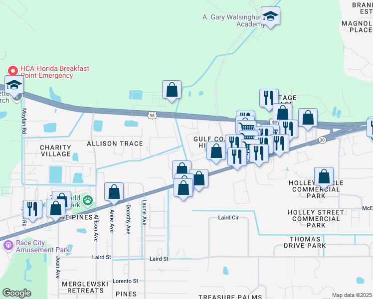 map of restaurants, bars, coffee shops, grocery stores, and more near 1758 Annabellas Drive in Panama City Beach