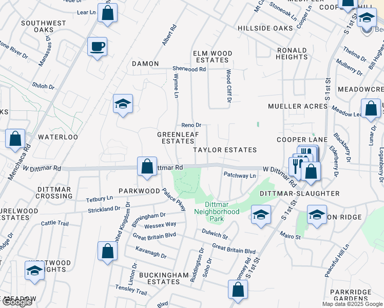 map of restaurants, bars, coffee shops, grocery stores, and more near 8006 Forest Wood Road in Austin