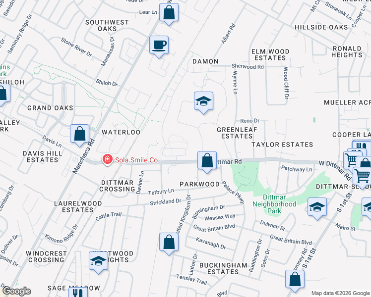 map of restaurants, bars, coffee shops, grocery stores, and more near 1200 West Dittmar Road in Austin