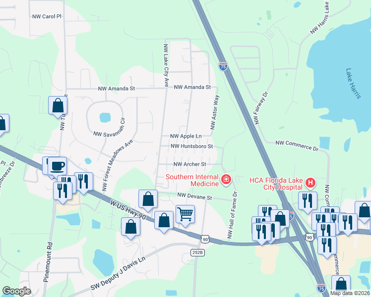 map of restaurants, bars, coffee shops, grocery stores, and more near 3753 Northwest Archer Street in Lake City