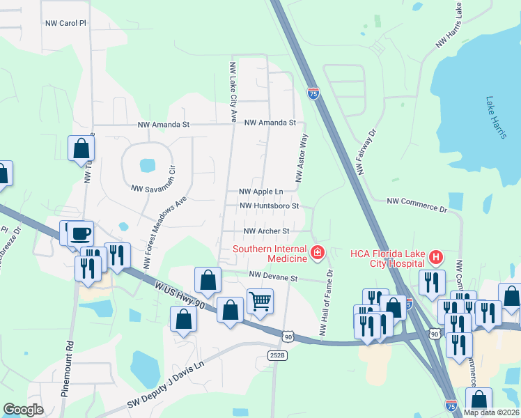 map of restaurants, bars, coffee shops, grocery stores, and more near 3753 Northwest Archer Street in Lake City