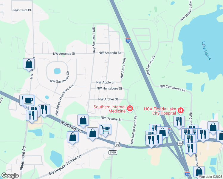 map of restaurants, bars, coffee shops, grocery stores, and more near 3753 Northwest Archer Street in Lake City