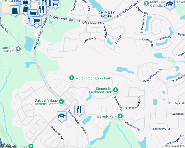map of restaurants, bars, coffee shops, grocery stores, and more near 426 Hearthside Court in Orange Park