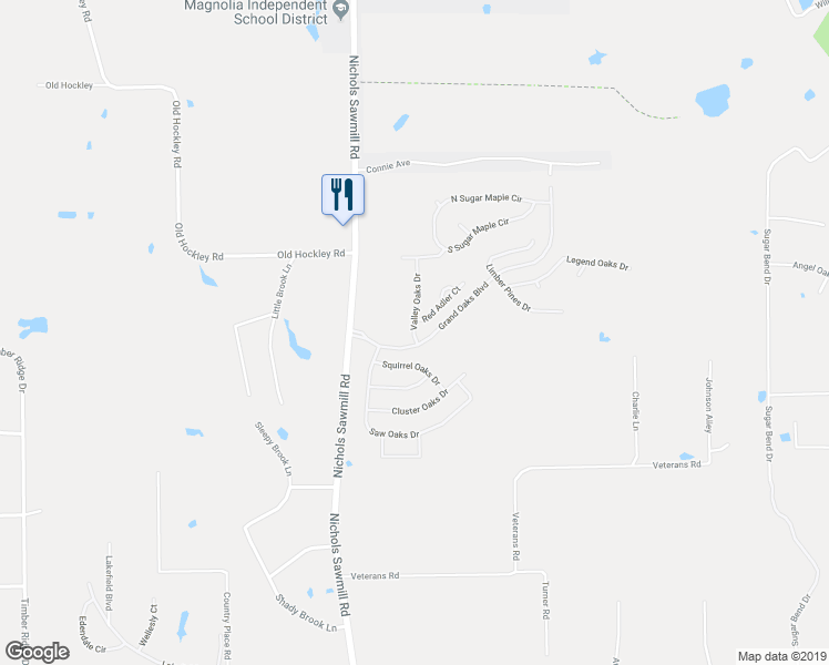 map of restaurants, bars, coffee shops, grocery stores, and more near 2 Valley Oaks Drive in Magnolia