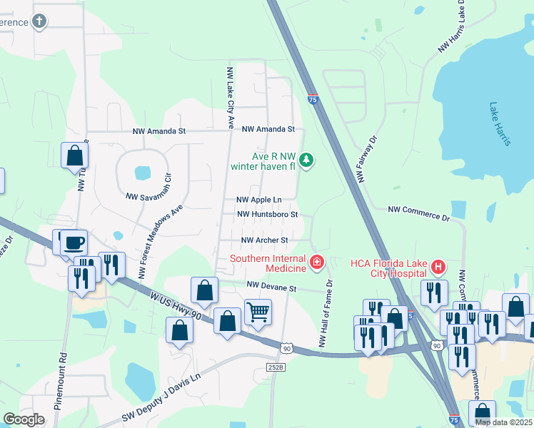 map of restaurants, bars, coffee shops, grocery stores, and more near 209 Northwest Apple Lane in Lake City