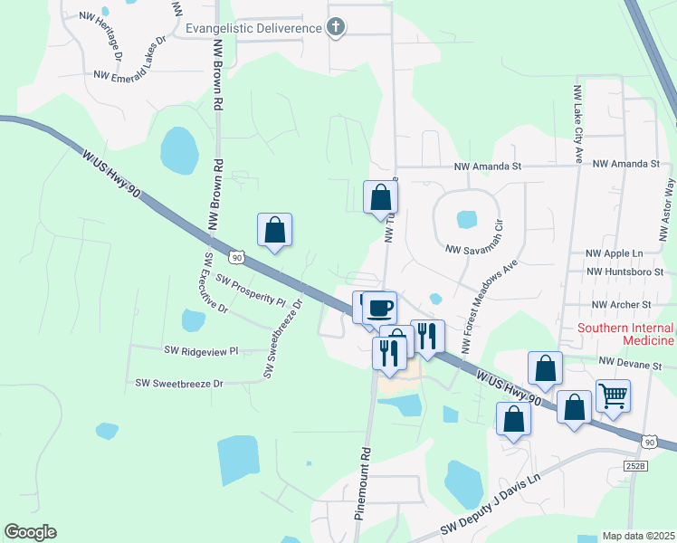 map of restaurants, bars, coffee shops, grocery stores, and more near Northwest Canine Court in Columbia County