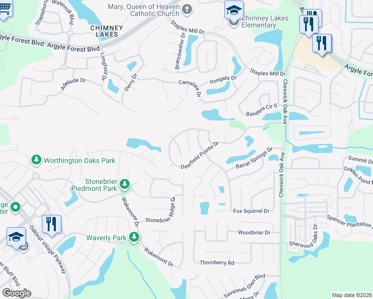 map of restaurants, bars, coffee shops, grocery stores, and more near 302 Fawnridge Lane in Orange Park