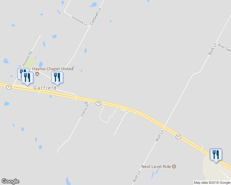 map of restaurants, bars, coffee shops, grocery stores, and more near 5275 East Highway 71 in Garfield