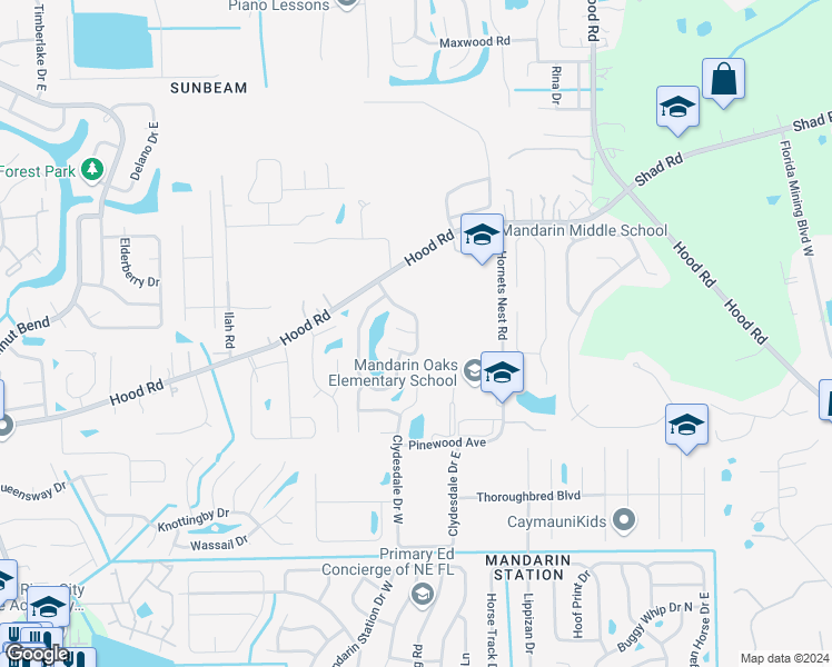 map of restaurants, bars, coffee shops, grocery stores, and more near 10425 Deerfoot Lane South in Jacksonville