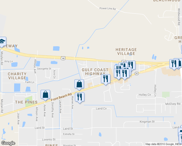 map of restaurants, bars, coffee shops, grocery stores, and more near 1862 Annabellas Drive in Panama City Beach
