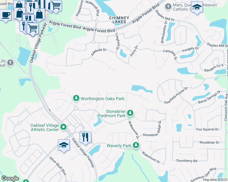 map of restaurants, bars, coffee shops, grocery stores, and more near 3030 Piedmont Manor Drive in Orange Park