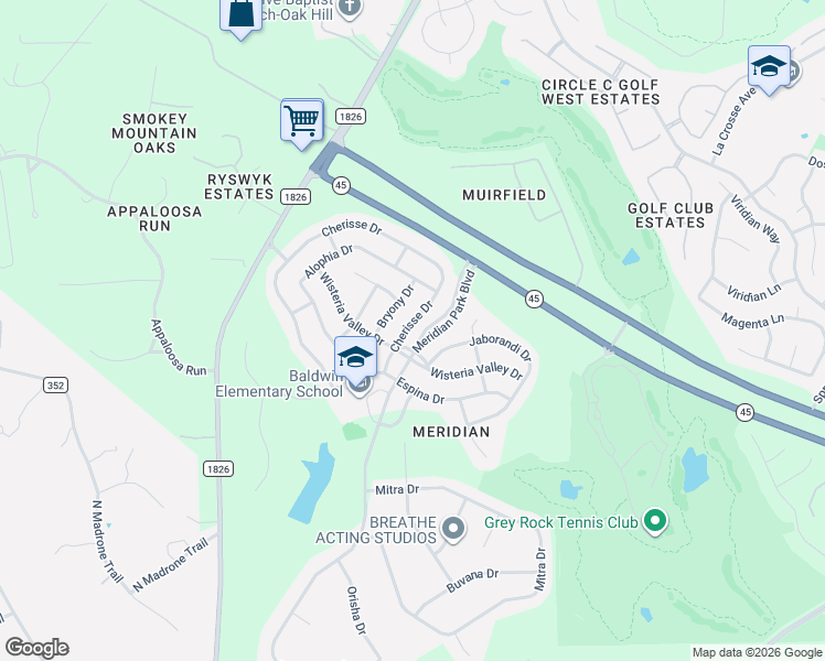 map of restaurants, bars, coffee shops, grocery stores, and more near 12000 Cherisse Drive in Austin