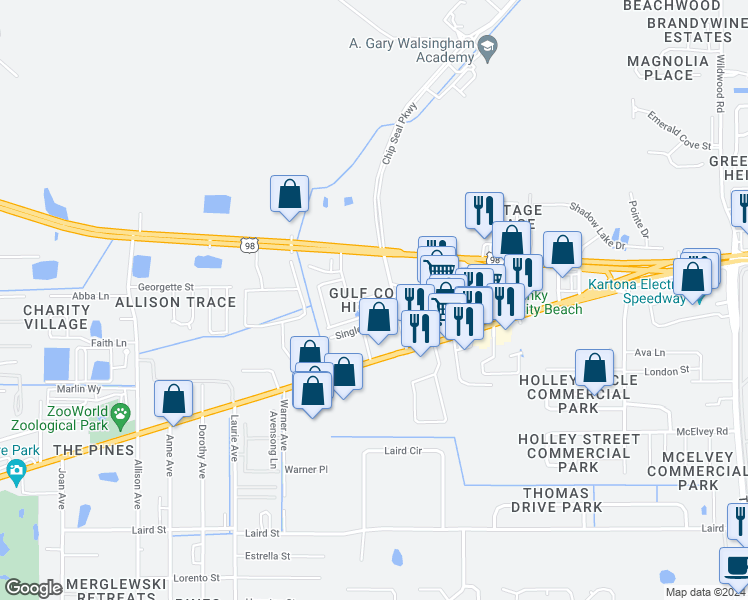 map of restaurants, bars, coffee shops, grocery stores, and more near 8107 Annabellas Court in Panama City Beach