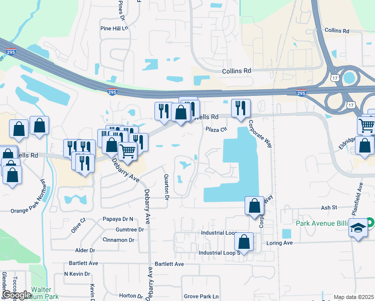 map of restaurants, bars, coffee shops, grocery stores, and more near 326 Crossing Boulevard in Orange Park