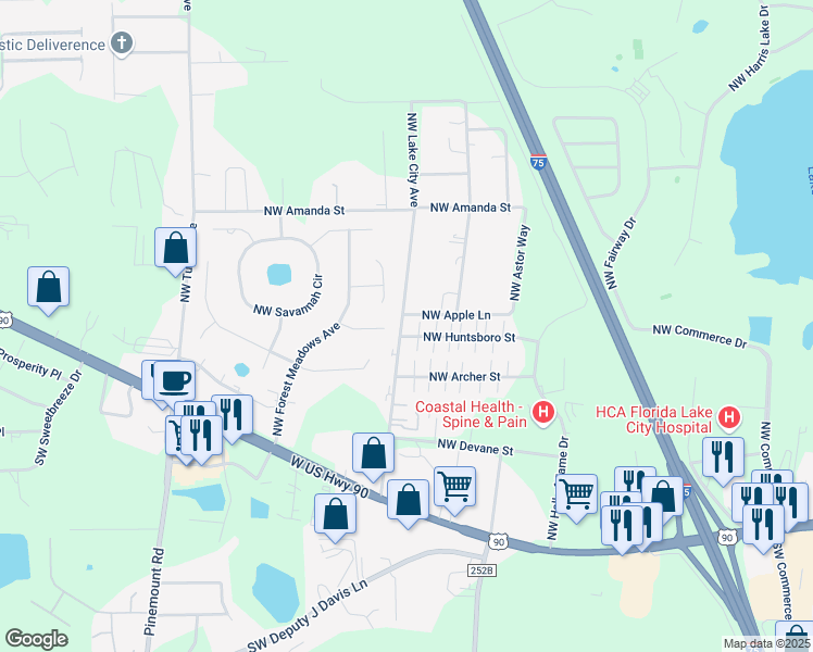 map of restaurants, bars, coffee shops, grocery stores, and more near 3947 Northwest Colonial Glen in Lake City