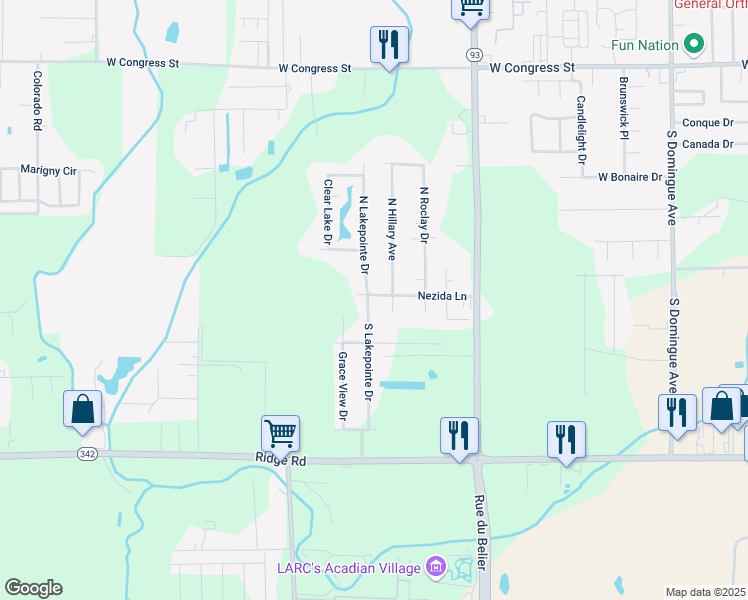 map of restaurants, bars, coffee shops, grocery stores, and more near 101 N Lakepointe Dr in Lafayette