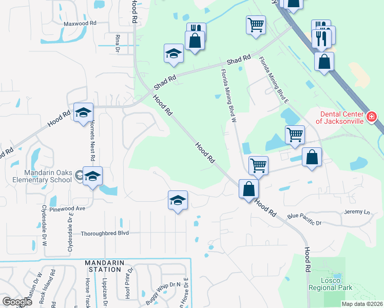 map of restaurants, bars, coffee shops, grocery stores, and more near 10380 Hood Road So in Jacksonville