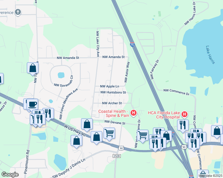 map of restaurants, bars, coffee shops, grocery stores, and more near 209 Northwest Apple Lane in Lake City