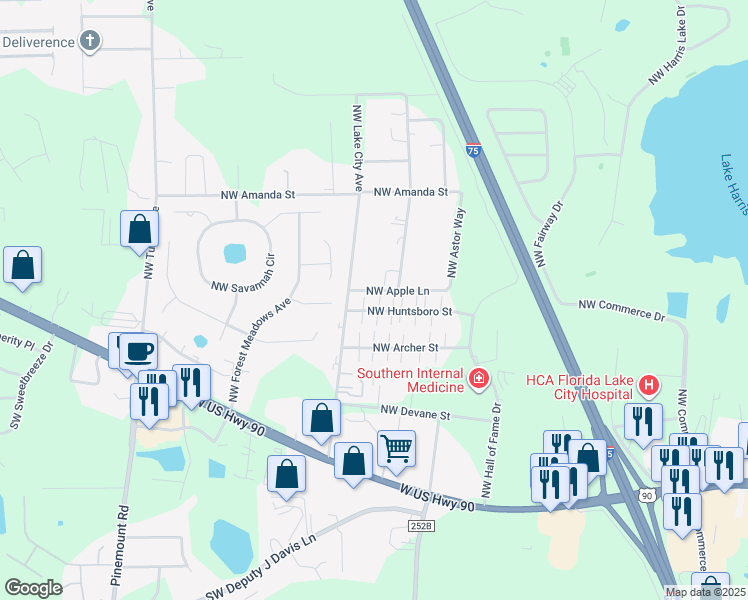 map of restaurants, bars, coffee shops, grocery stores, and more near 301 Northwest Apple Lane in Lake City