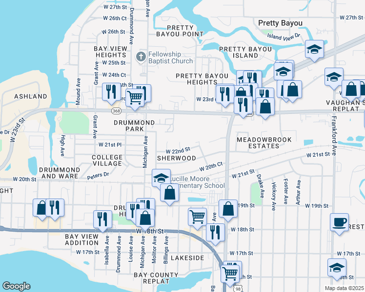 map of restaurants, bars, coffee shops, grocery stores, and more near 2207 Trenton Circle in Panama City