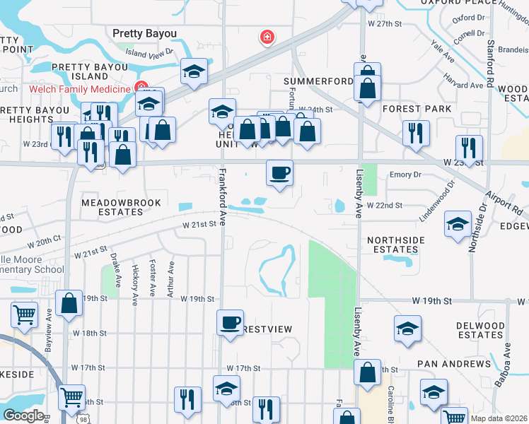 map of restaurants, bars, coffee shops, grocery stores, and more near 2150 Frankford Avenue in Panama City
