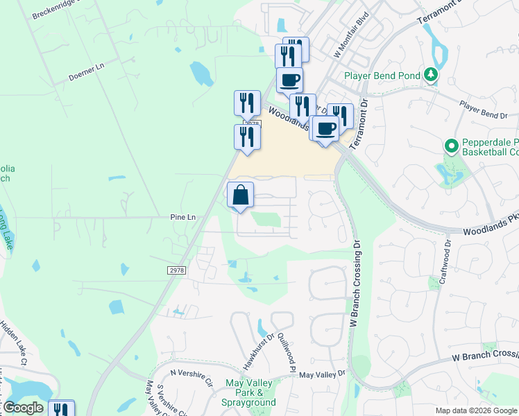 map of restaurants, bars, coffee shops, grocery stores, and more near 29904 Farm to Market Road 2978 in Magnolia