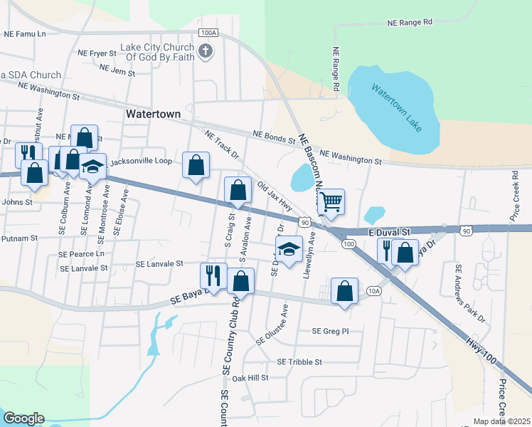 map of restaurants, bars, coffee shops, grocery stores, and more near 1 Southeast Cider Terrace in Lake City