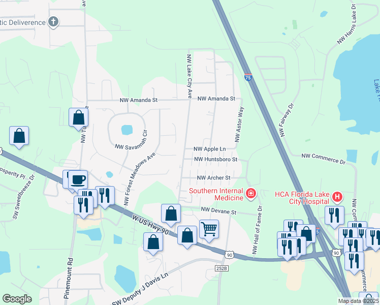 map of restaurants, bars, coffee shops, grocery stores, and more near 301 Northwest Apple Lane in Lake City