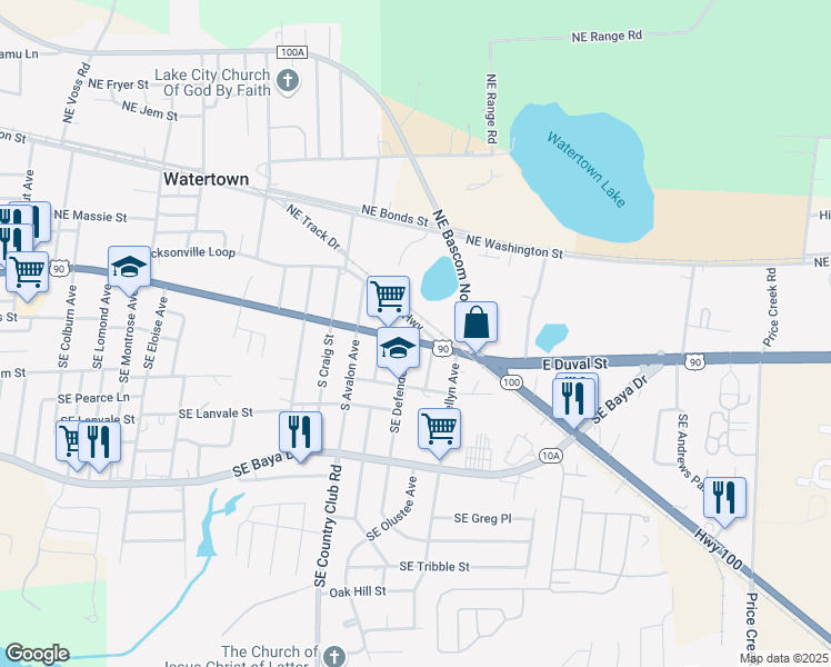 map of restaurants, bars, coffee shops, grocery stores, and more near 1949 East Duval Street in Lake City