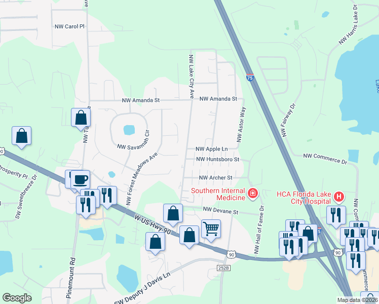map of restaurants, bars, coffee shops, grocery stores, and more near 3947 Northwest Colonial Glen in Lake City