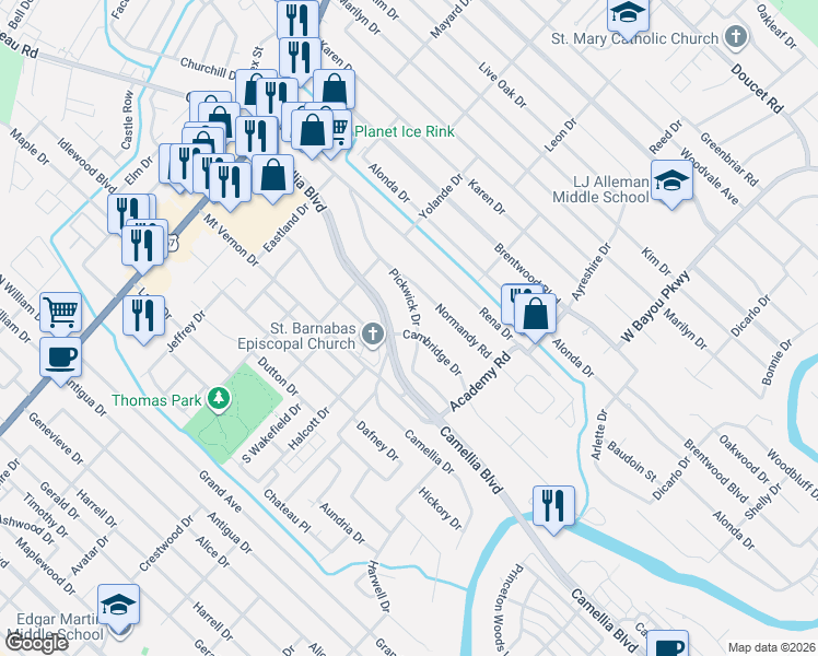 map of restaurants, bars, coffee shops, grocery stores, and more near 123 Pickwick Drive in Lafayette