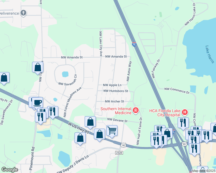 map of restaurants, bars, coffee shops, grocery stores, and more near 301 Northwest Apple Lane in Lake City