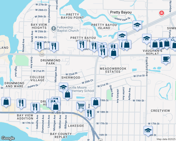 map of restaurants, bars, coffee shops, grocery stores, and more near 2203 Beck Avenue in Panama City
