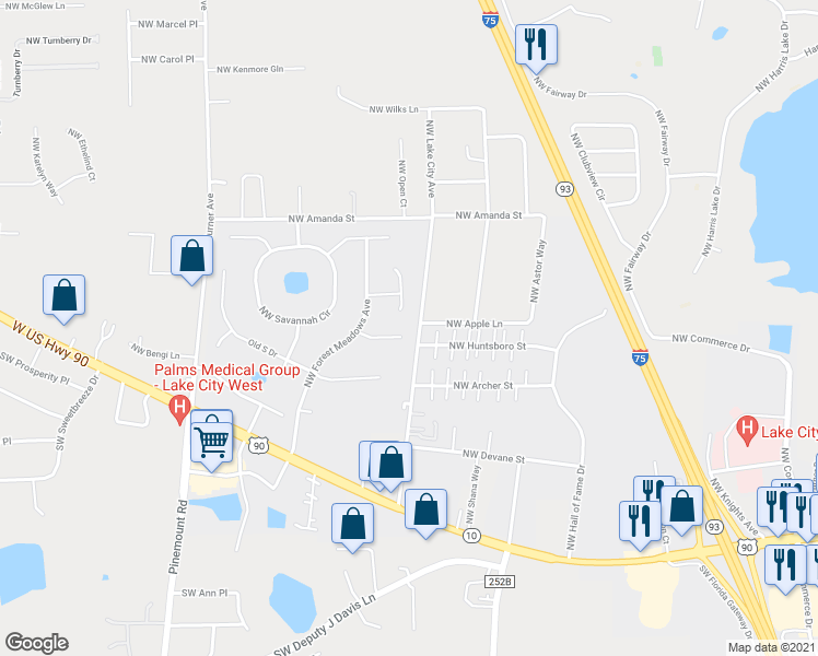 map of restaurants, bars, coffee shops, grocery stores, and more near 3947 Northwest Colonial Glen in Lake City