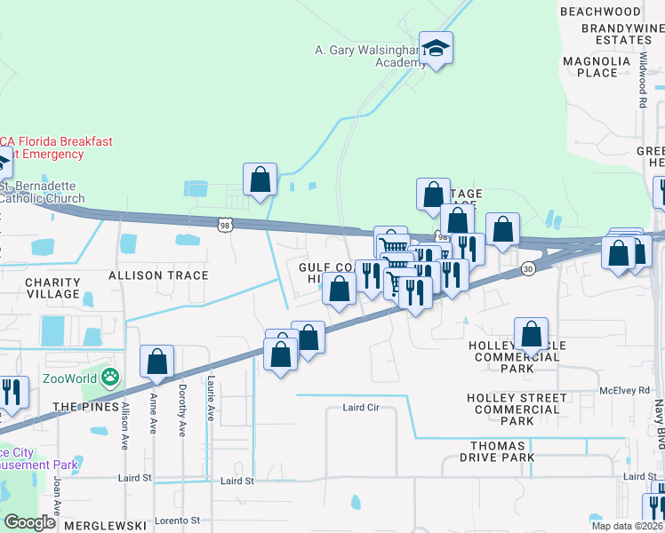 map of restaurants, bars, coffee shops, grocery stores, and more near 8108 Annabellas Court in Panama City Beach