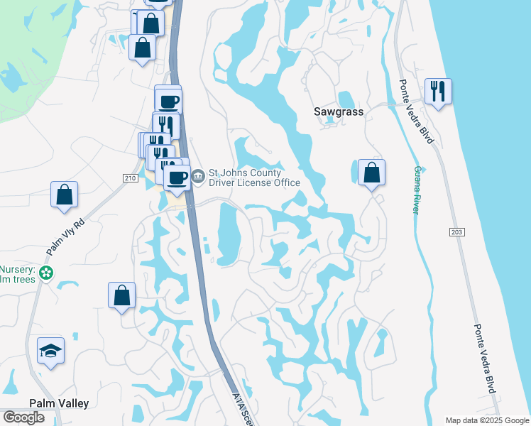 map of restaurants, bars, coffee shops, grocery stores, and more near 5 Village Walk Court in Ponte Vedra Beach