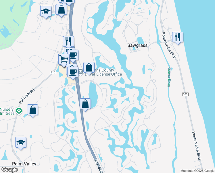 map of restaurants, bars, coffee shops, grocery stores, and more near 5 Village Walk Court in Ponte Vedra Beach