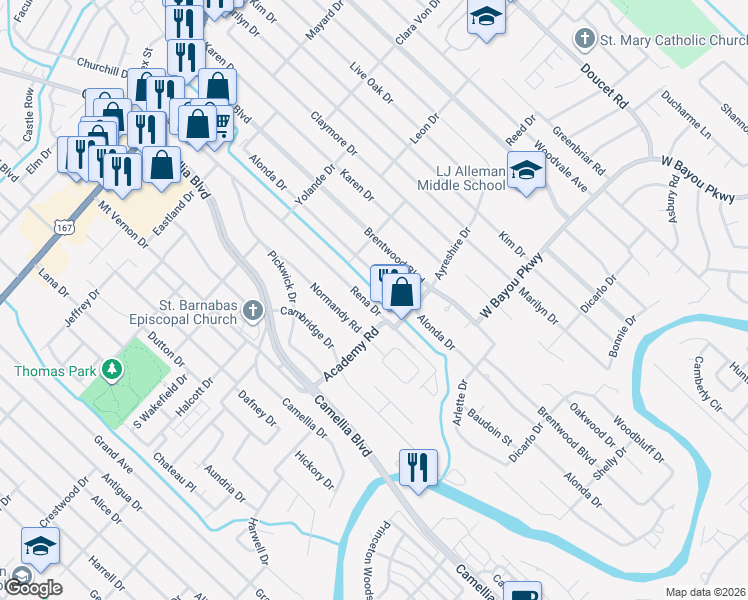 map of restaurants, bars, coffee shops, grocery stores, and more near 355 Rena Dr in Lafayette