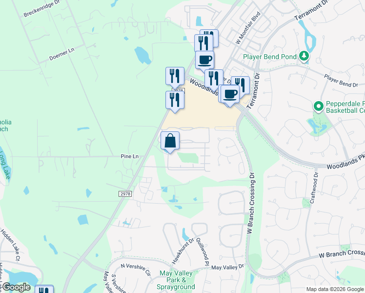 map of restaurants, bars, coffee shops, grocery stores, and more near 29904 Farm to Market Road 2978 in Magnolia