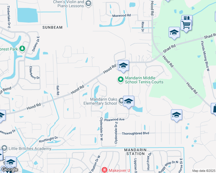 map of restaurants, bars, coffee shops, grocery stores, and more near 10425 Deerfoot Lane South in Jacksonville