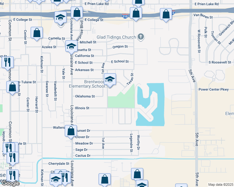 map of restaurants, bars, coffee shops, grocery stores, and more near 3825 Brentwood Street in Lake Charles