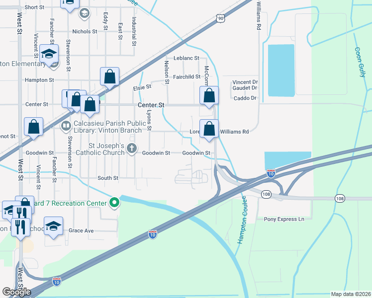 map of restaurants, bars, coffee shops, grocery stores, and more near 902 Goodwin St in Vinton