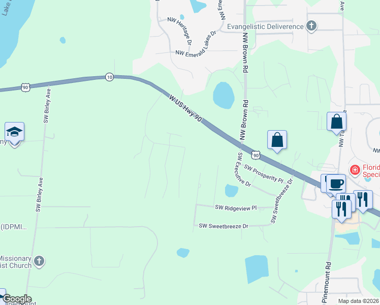 map of restaurants, bars, coffee shops, grocery stores, and more near 119 SW Woodleaf Ct in Lake City