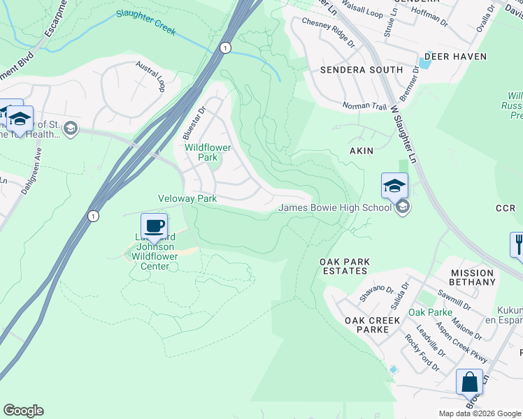 map of restaurants, bars, coffee shops, grocery stores, and more near 10217 Cama Valley Cove in Austin