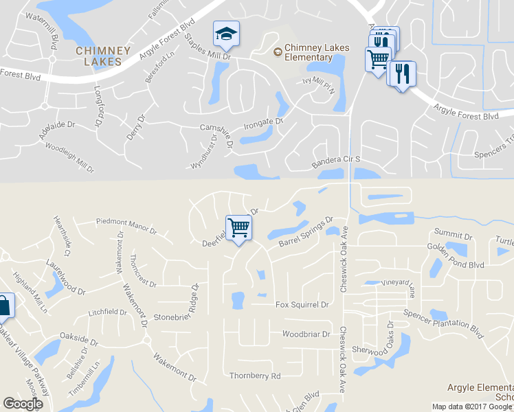 map of restaurants, bars, coffee shops, grocery stores, and more near 3270 Deerfield Pointe Drive in Orange Park